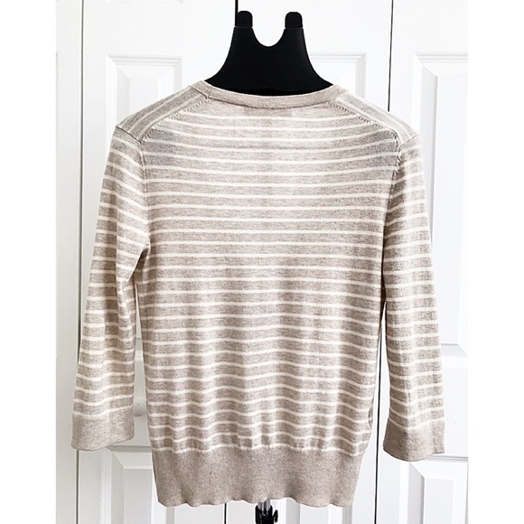 LOFT Sz XS Chic Taupe / White Striped V-Neck Cardi - Picture 2 of 7
